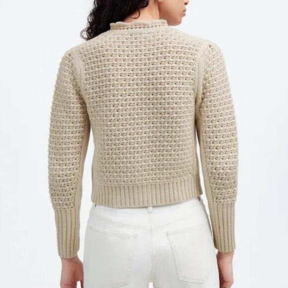 Madewell Scalloped Merino Wool-Blend Cropped Cardigan Sweater Oat Tan Size XS - Picture 2 of 8
